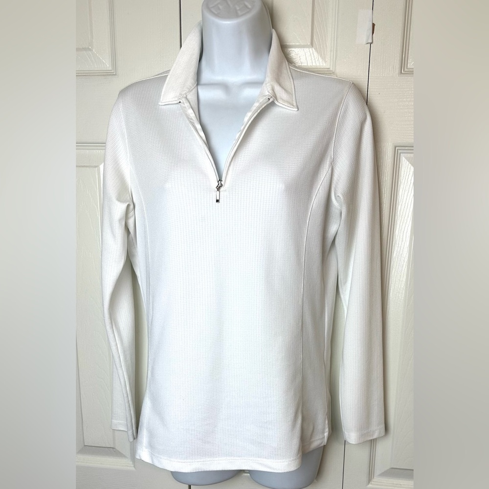 BERMUDA SANDS White Wick Away Performance Golf Jacket 1/4 Quarter Zip Textured